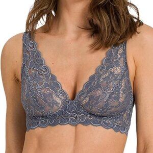 Hanro Luxury Moments Unlined Lace Bra 34D Pigeon Grey NWT